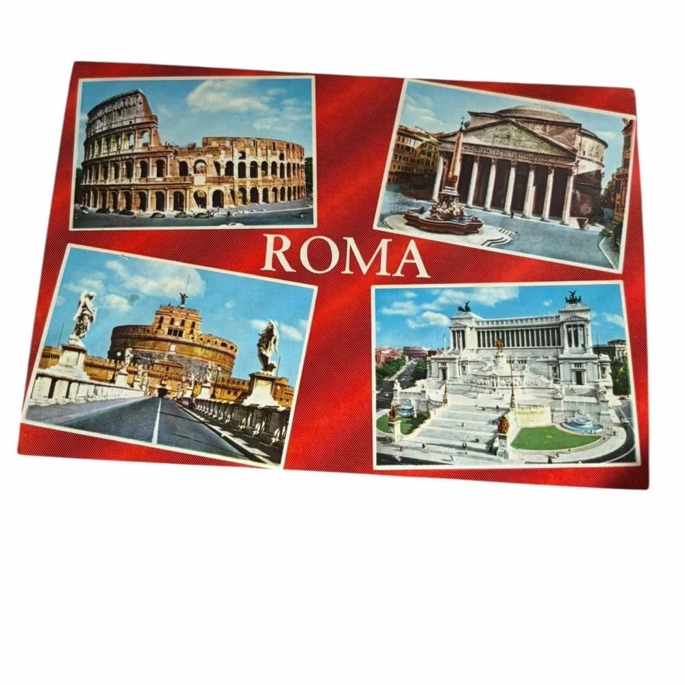 Vintage Rome Postcard — Colosseum, Pantheon, Castel Sant’Angelo, Altare della